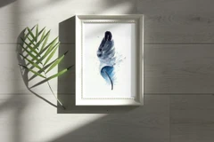 Image of a feather watercolor painting by Shayna Larsen, originals & prints available