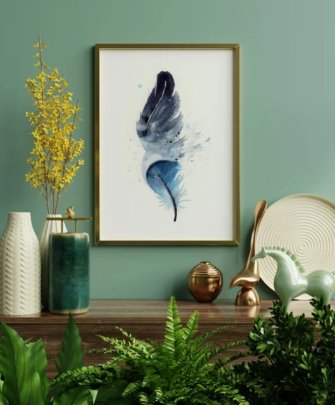 Image of a feather watercolor painting by Shayna Larsen, originals & prints available