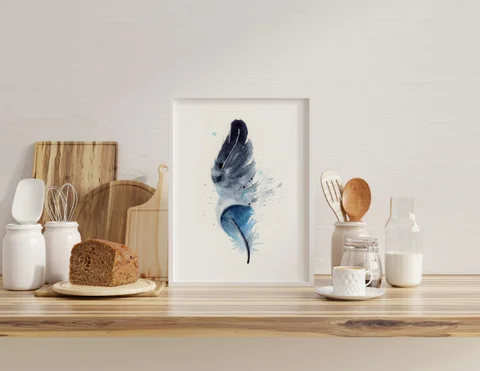 Image of a feather watercolor painting by Shayna Larsen, originals & prints available