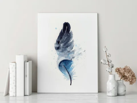 Image of a feather watercolor painting by Shayna Larsen, originals & prints available