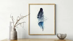 Image of a feather watercolor painting by Shayna Larsen, originals & prints available