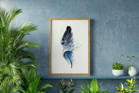 Image of a feather watercolor painting by Shayna Larsen, originals & prints available
