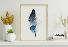 Image of a feather watercolor painting by Shayna Larsen, originals & prints available