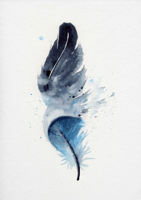 Image of a feather watercolor painting by Shayna Larsen, originals & prints available