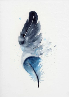 Image of a feather watercolor painting by Shayna Larsen, originals & prints available