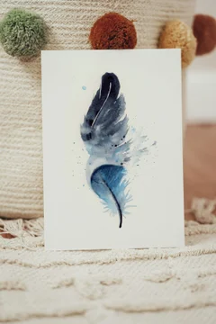 Image of a feather watercolor painting by Shayna Larsen, originals & prints available