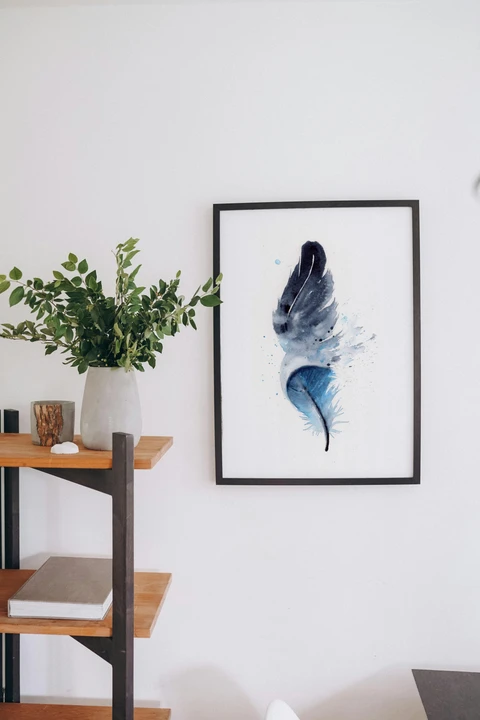 Image of a feather watercolor painting by Shayna Larsen, originals & prints available