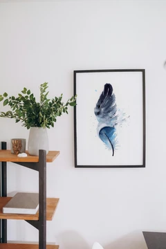 Image of a feather watercolor painting by Shayna Larsen, originals & prints available