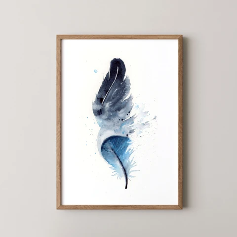 Image of a feather watercolor painting by Shayna Larsen, originals & prints available
