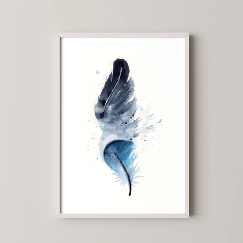 Image of a feather watercolor painting by Shayna Larsen, originals & prints available