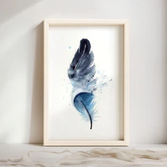 Image of a feather watercolor painting by Shayna Larsen, originals & prints available