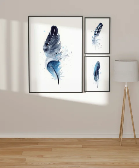 Image of a feather watercolor painting by Shayna Larsen, originals & prints available