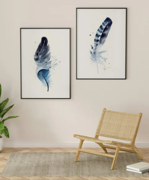 Image of a feather watercolor painting by Shayna Larsen, originals & prints available