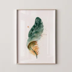 Image of a feather watercolor painting by Shayna Larsen, originals & prints available