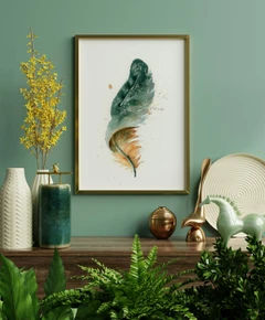 Image of a feather watercolor painting by Shayna Larsen, originals & prints available