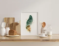 Image of a feather watercolor painting by Shayna Larsen, originals & prints available