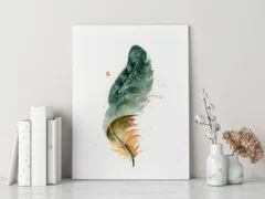 Image of a feather watercolor painting by Shayna Larsen, originals & prints available