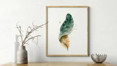 Image of a feather watercolor painting by Shayna Larsen, originals & prints available