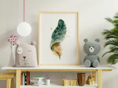 Image of a feather watercolor painting by Shayna Larsen, originals & prints available