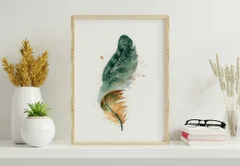 Image of a feather watercolor painting by Shayna Larsen, originals & prints available