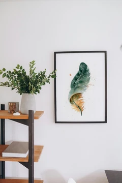 Image of a feather watercolor painting by Shayna Larsen, originals & prints available