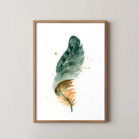 Image of a feather watercolor painting by Shayna Larsen, originals & prints available