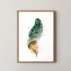 Image of a feather watercolor painting by Shayna Larsen, originals & prints available