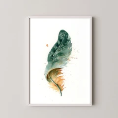 Image of a feather watercolor painting by Shayna Larsen, originals & prints available