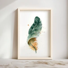 Image of a feather watercolor painting by Shayna Larsen, originals & prints available