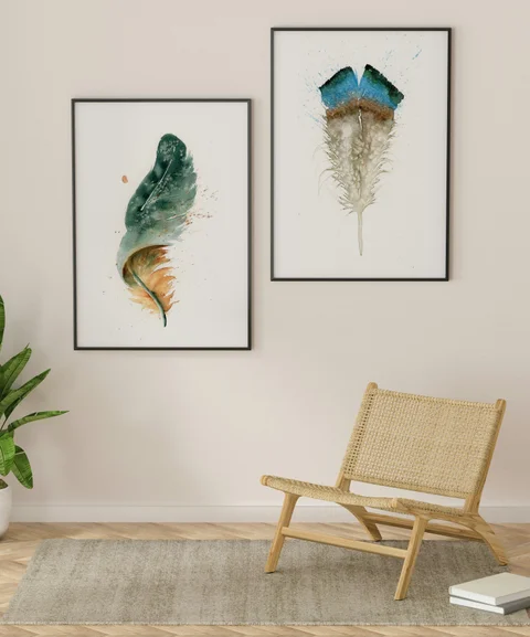 Image of a feather watercolor painting by Shayna Larsen, originals & prints available