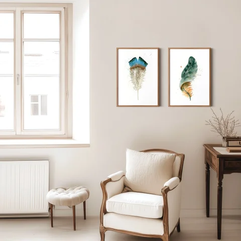 Image of a feather watercolor painting by Shayna Larsen, originals & prints available