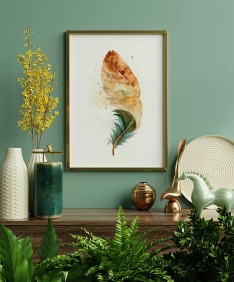 Image of a feather watercolor painting by Shayna Larsen, originals & prints available