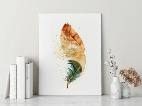 Image of a feather watercolor painting by Shayna Larsen, originals & prints available
