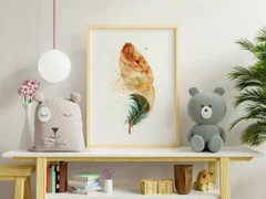 Image of a feather watercolor painting by Shayna Larsen, originals & prints available