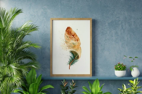 Image of a feather watercolor painting by Shayna Larsen, originals & prints available
