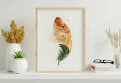 Image of a feather watercolor painting by Shayna Larsen, originals & prints available