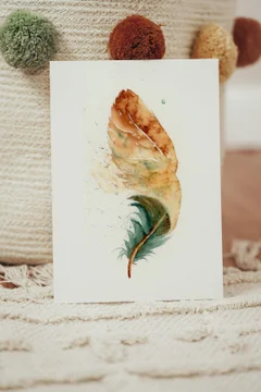 Image of a feather watercolor painting by Shayna Larsen, originals & prints available