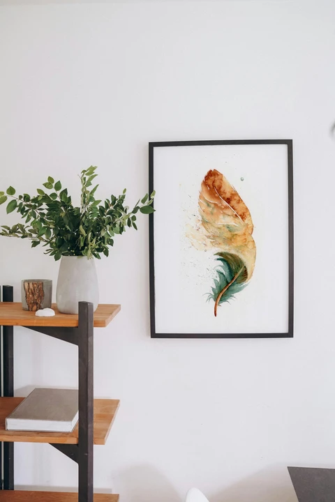 Image of a feather watercolor painting by Shayna Larsen, originals & prints available
