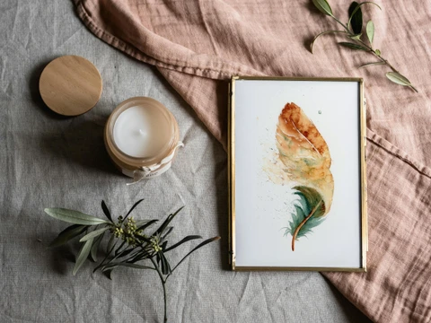 Image of a feather watercolor painting by Shayna Larsen, originals & prints available