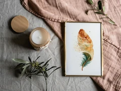 Image of a feather watercolor painting by Shayna Larsen, originals & prints available