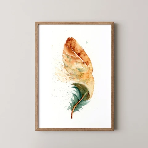 Image of a feather watercolor painting by Shayna Larsen, originals & prints available