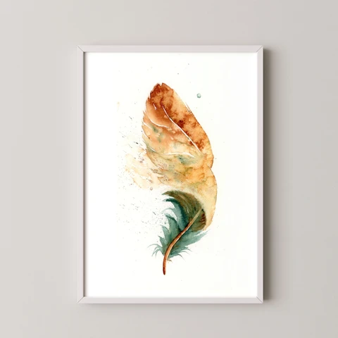 Image of a feather watercolor painting by Shayna Larsen, originals & prints available