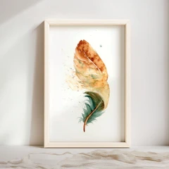 Image of a feather watercolor painting by Shayna Larsen, originals & prints available