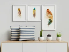 Image of a feather watercolor painting by Shayna Larsen, originals & prints available