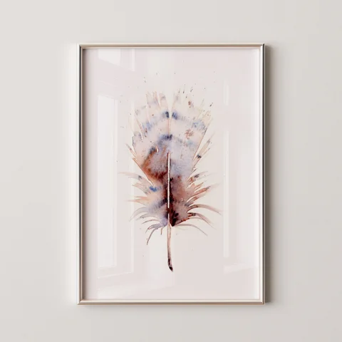 Image of a feather watercolor painting by Shayna Larsen, originals & prints available