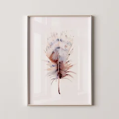 Image of a feather watercolor painting by Shayna Larsen, originals & prints available
