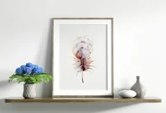 Image of a feather watercolor painting by Shayna Larsen, originals & prints available