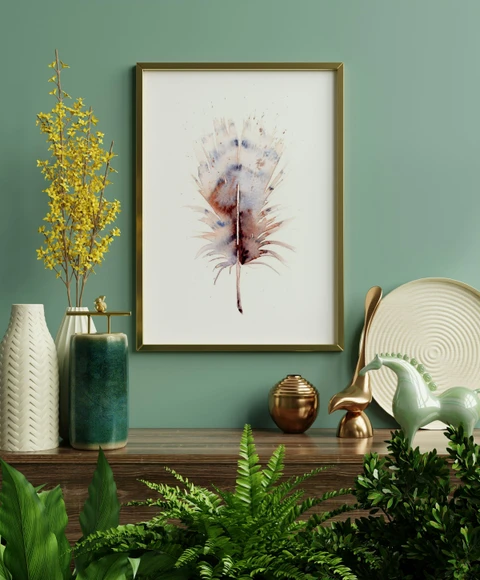 Image of a feather watercolor painting by Shayna Larsen, originals & prints available