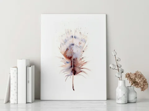 Image of a feather watercolor painting by Shayna Larsen, originals & prints available