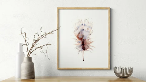Image of a feather watercolor painting by Shayna Larsen, originals & prints available